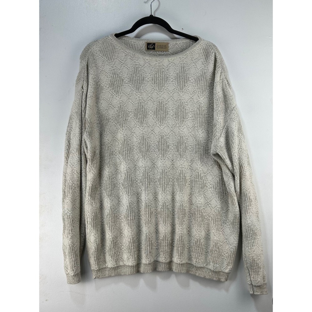Vic Taylor Casual Classics Mens Diamond Textured Knit Sweater Beige Cream L